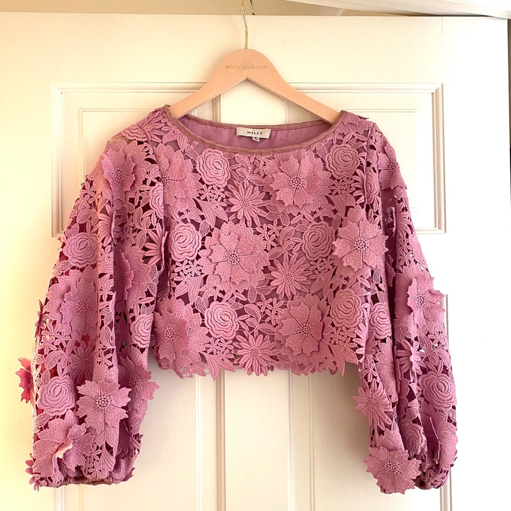 Milly 3D floral Camilla crop top, size 2 - Picture 4 of 6